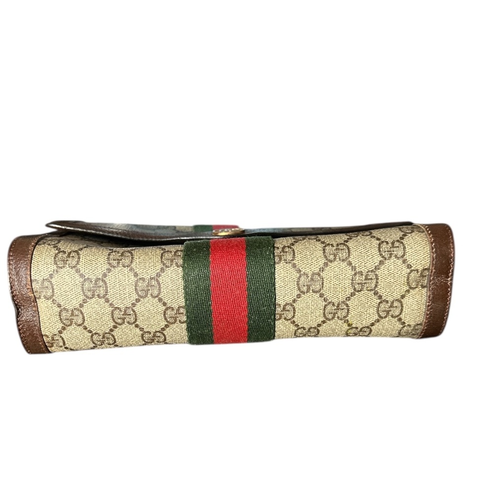 Authentic Gucci Vintage beige/brown GG Sherry Line green & red web Clutch bag - Picture 6 of 8